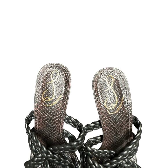 Sam Edelman Black Square Toe Braided Marjorie Slip On High Heel Sandals Size 7 - Picture 2 of 7